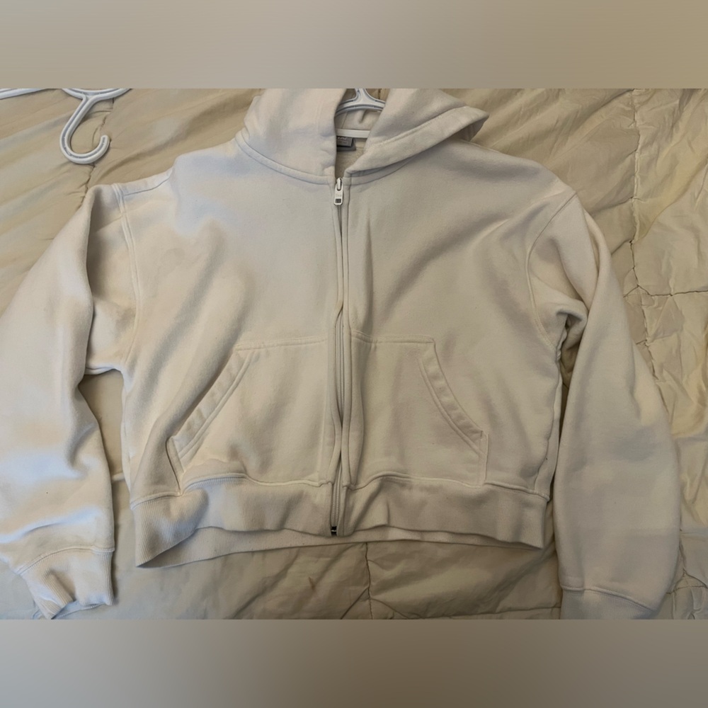 TNA CozyAF Fleece Cropped Zip Up - White